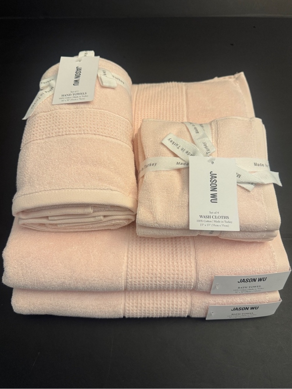 8pc JASON WU Luxury 100% Cotton Bath Towel Set - Made in Turkey - Light Pink
